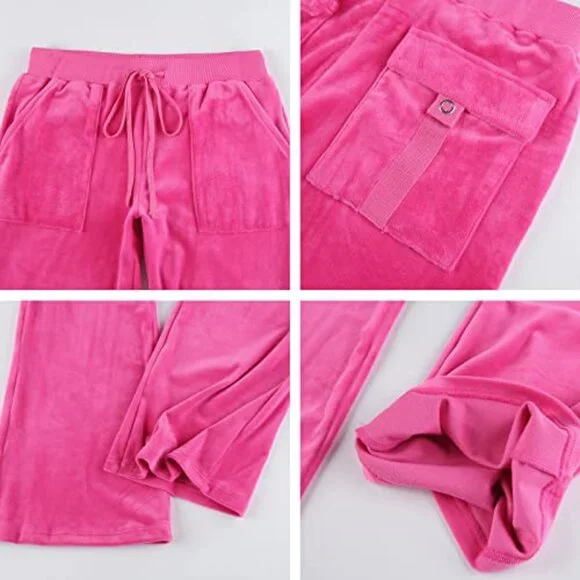 Velour Tracksuit Set Y2K Heart Print Cropped Hoodie Sweatpants Lounge Wear - Picture 7 of 7